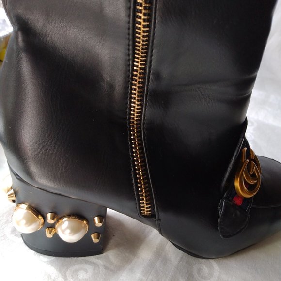 Gucci Women's Black Pearl & Stud Peyton Boots - Picture 9 of 10